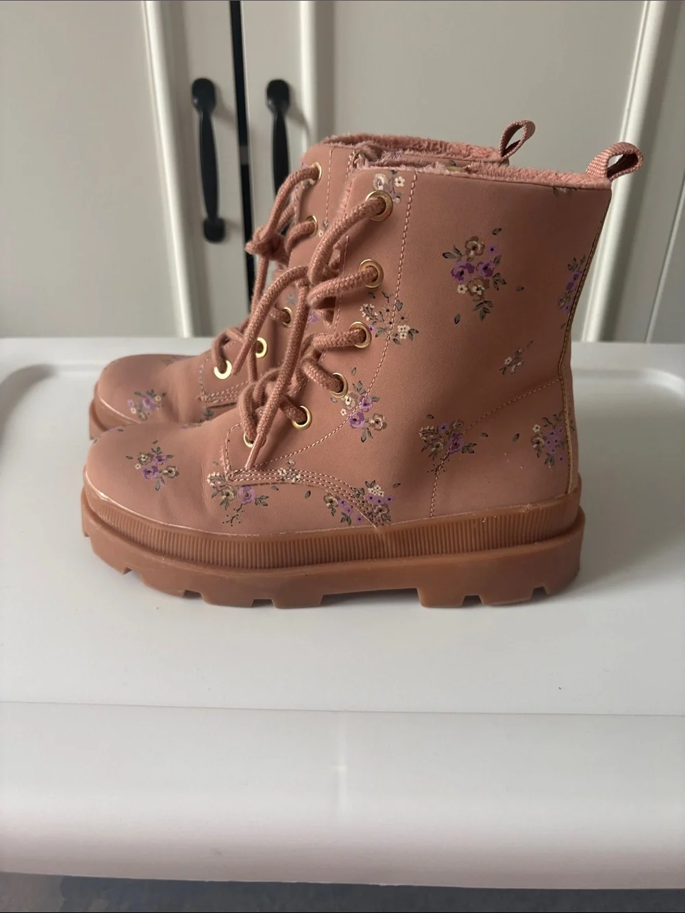H&M Pink Floral Lace-Up Kids Ankle Boots